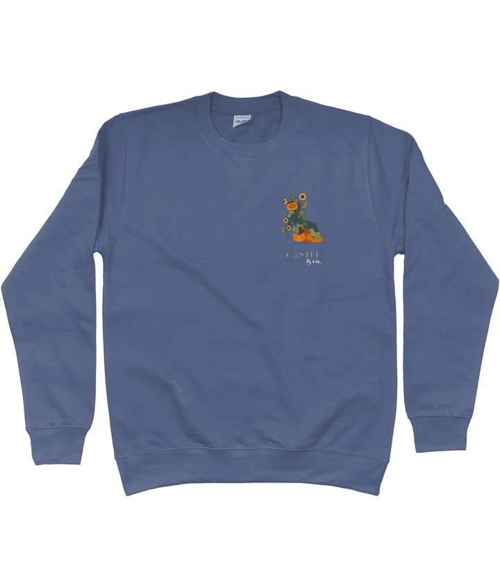 Halloween Pumpkin Man - Unisex Sweatshirt - White Logo in Airforce Blue
