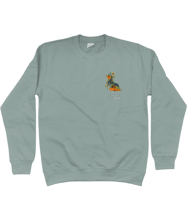 Halloween Pumpkin Man - Unisex Sweatshirt - White Logo in Dusty Green