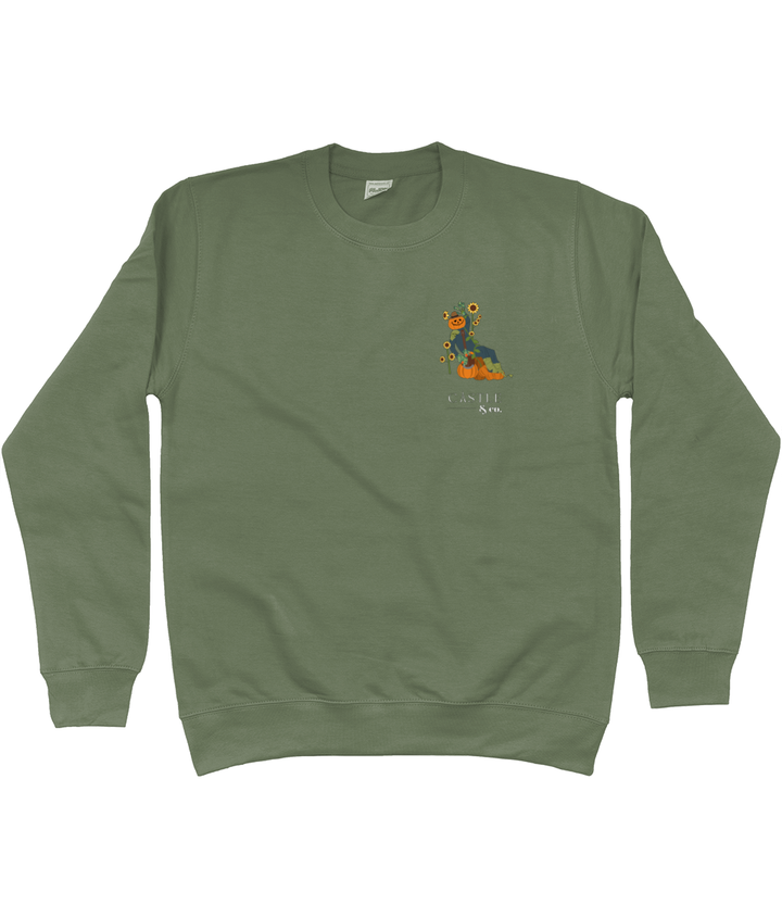 Halloween Pumpkin Man - Unisex Sweatshirt - White Logo in Earthy Green