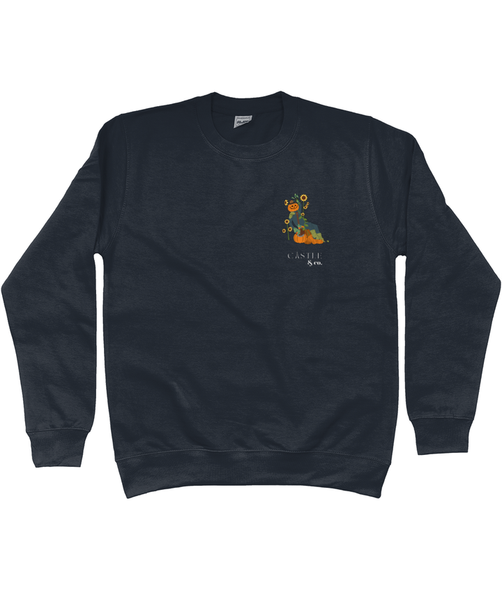 Halloween Pumpkin Man - Unisex Sweatshirt - White Logo in New French Navy