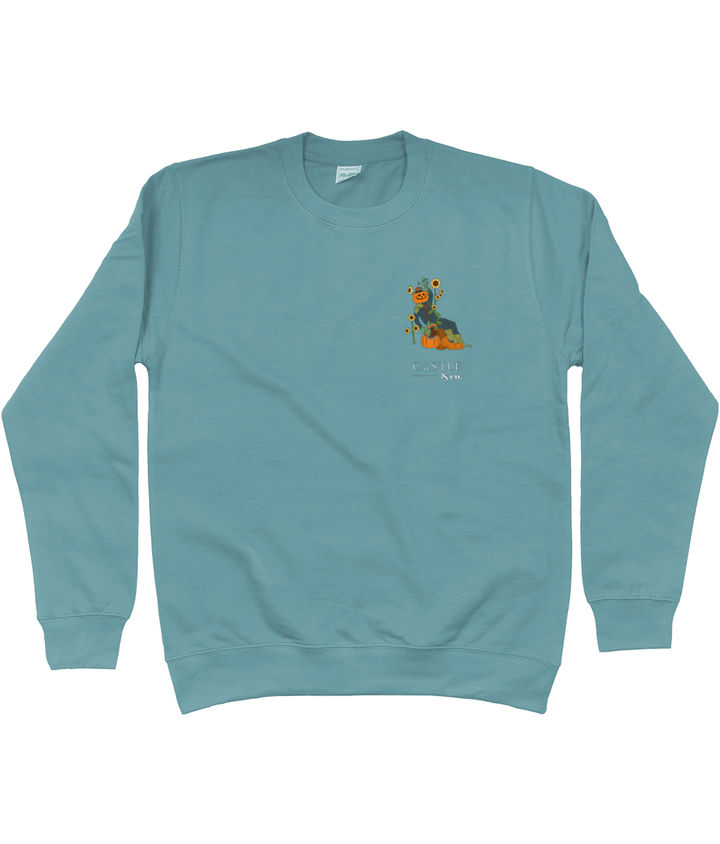 Halloween Pumpkin Man - Unisex Sweatshirt - White Logo in Seafoam